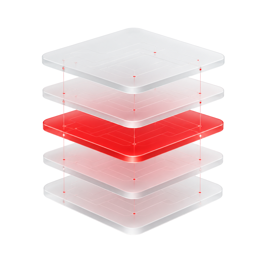 Layered core banking infrastructure with a red programmable ledger core