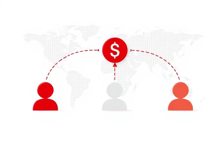 People connected to a central currency node across a world map